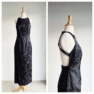 VINTAGE | Black Jacquard Backless Maxi Dress | 6